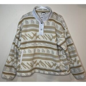 The North Face TKA Glacier Snap Neck Fleece Pullover Mountain Print Tan Women L